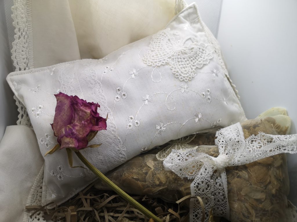 White Herbal sleep pillow with rose