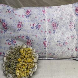 Lavender and Chamomile Herbal Pillow Pink and grey floral fabric herbal pillow with lavender and chamomile