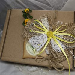 An eco kraft box decorated in yellow