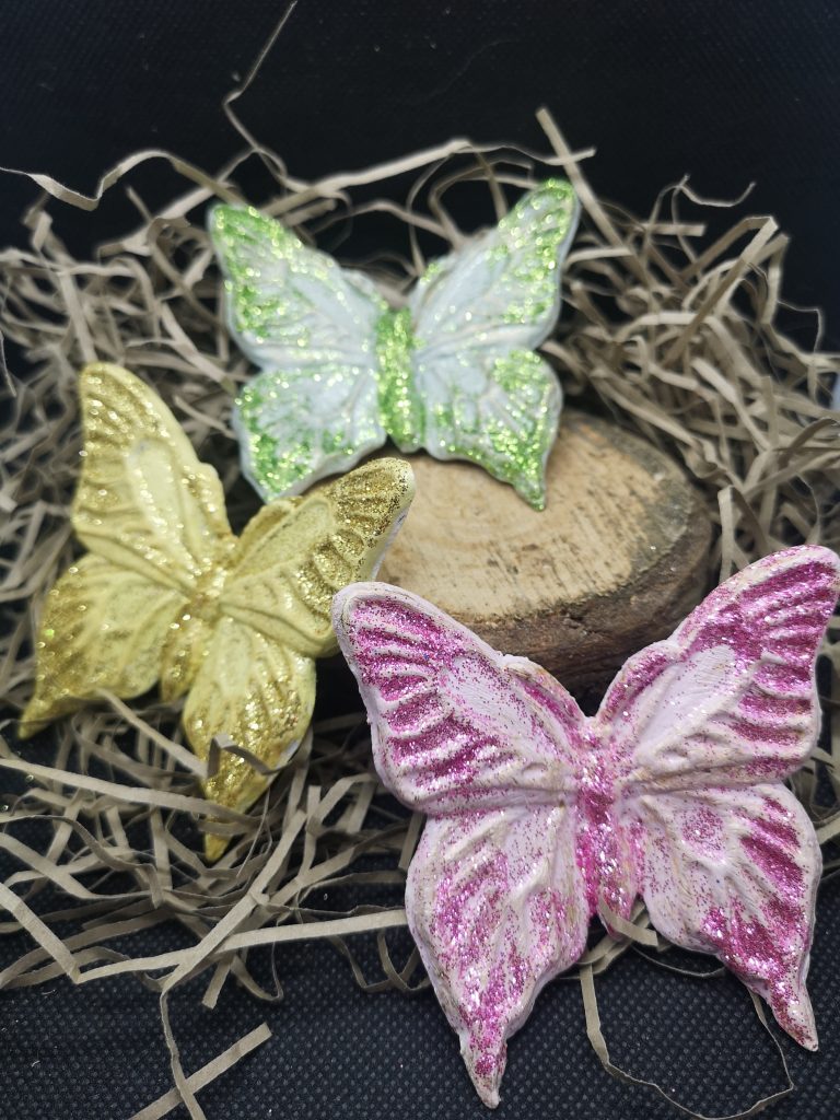 Handmade butterfly trinket dishes pink yellow and green