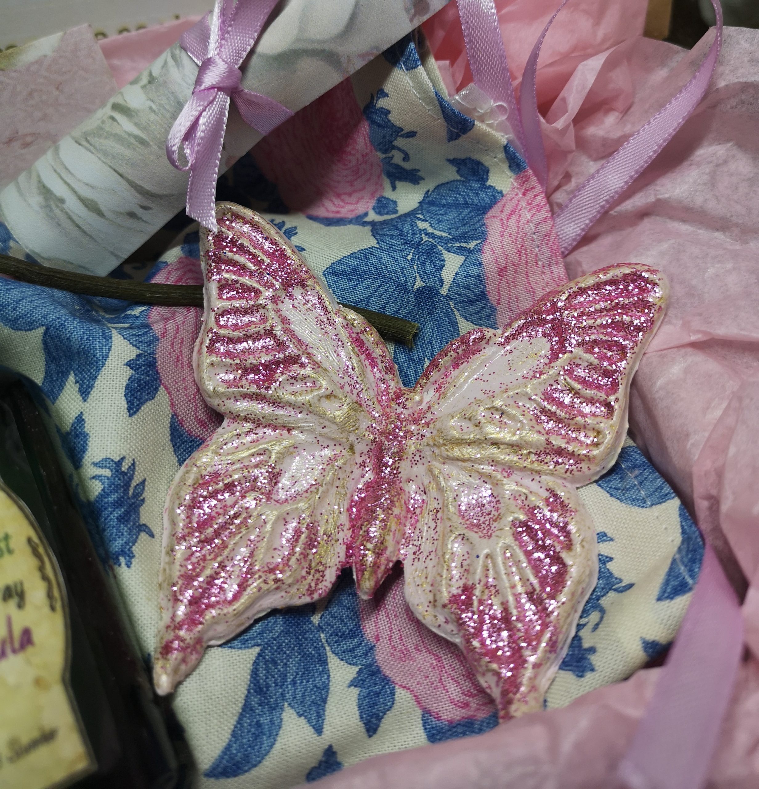 pink sparkly butterfly trinket dish