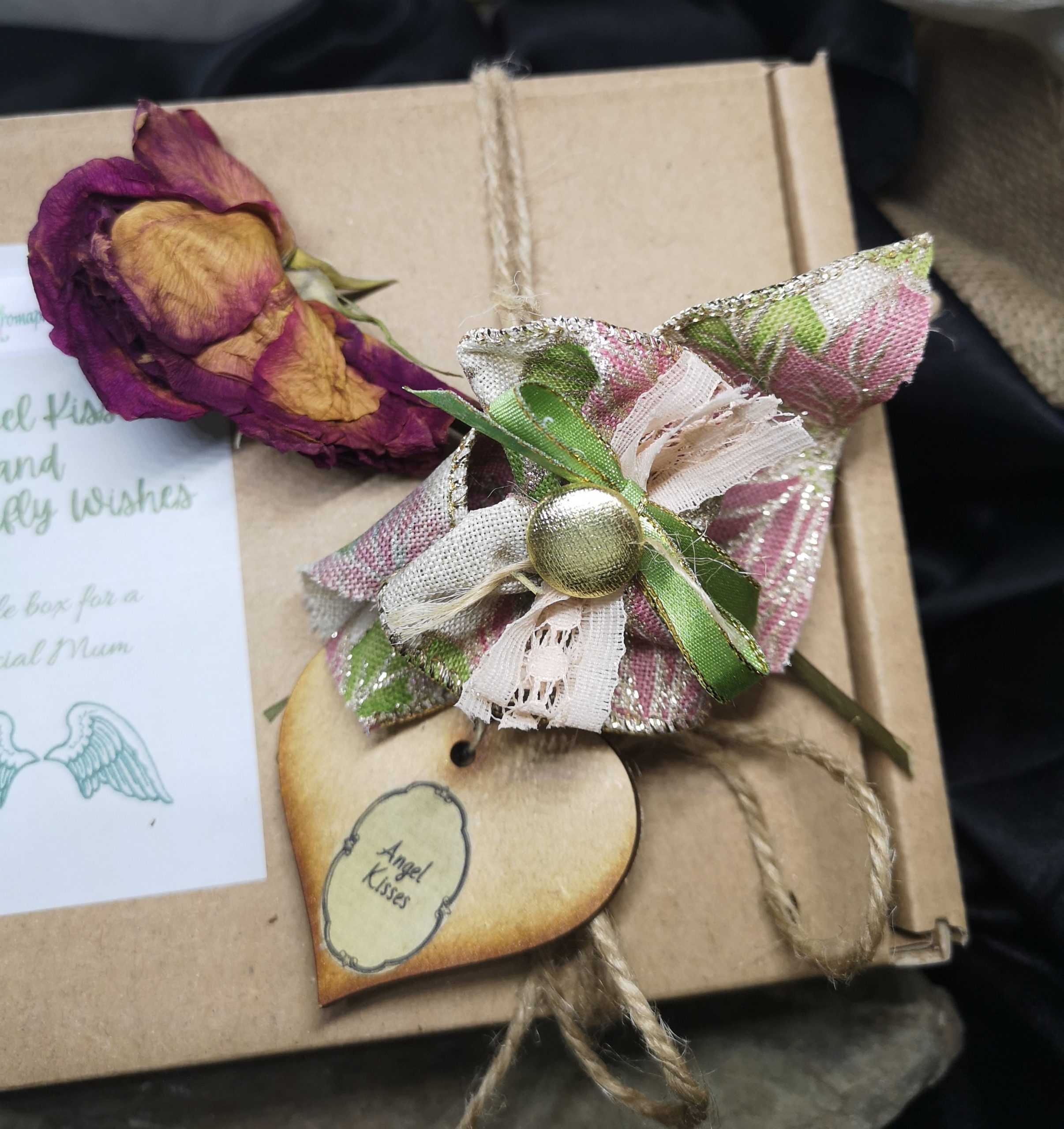 Decorated box with handmade bow and rose