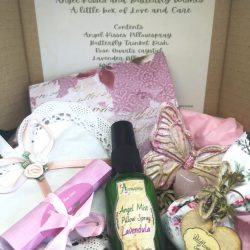 A gift box with love and care items