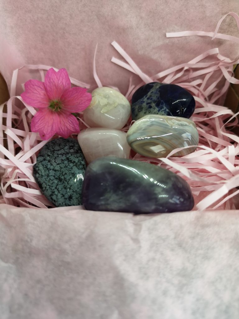 A selection of crystals in a box