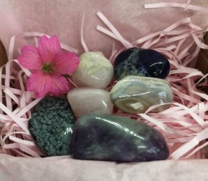 A selection of crystals in a box