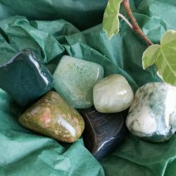 a selection of crystals in a box