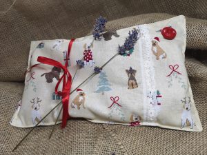 herbal lavender pillow with Christmas themed fabric