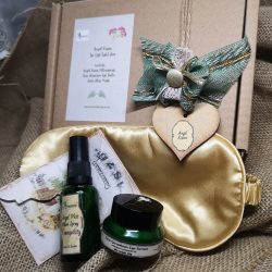 contents of gift box with eye products in