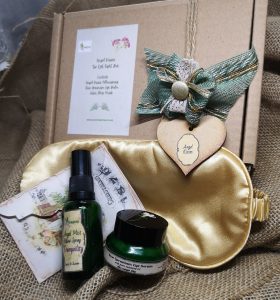 contents of gift box with eye products in