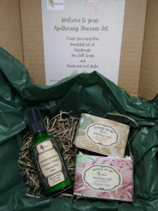 a gift hamper with soaps and handcream
